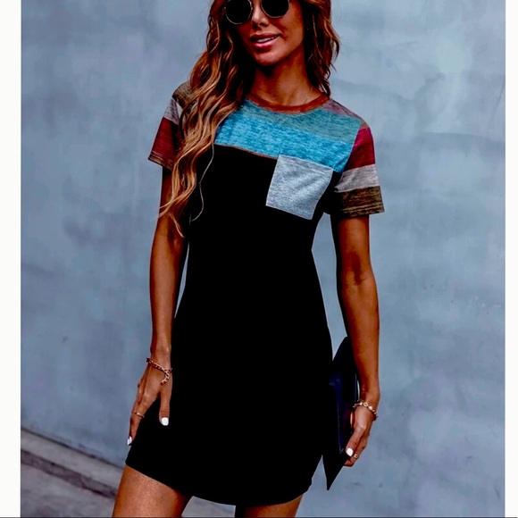Woman’s Color Block Fitted Summer/Fall Tee Dress - Picture 1 of 5